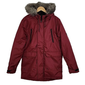 Men's Maroon Ski Jacket with Faux Fur Trim